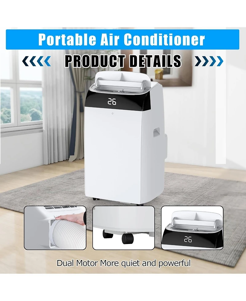 12,000 Btu Portable Air Conditioner - Built-in Dehumidifier & Fan, 3-in-1 Led Display Unit, Remote Control, Ideal for Home, Office, Dorm & Rv
