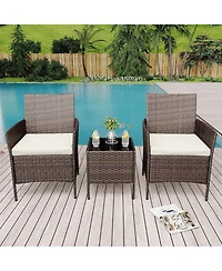 gaomon 3 Pieces Brown/Beige Rattan Patio Furniture Set with Upholstered Chairs & Coffee Table for Garden, Backyard & Porch