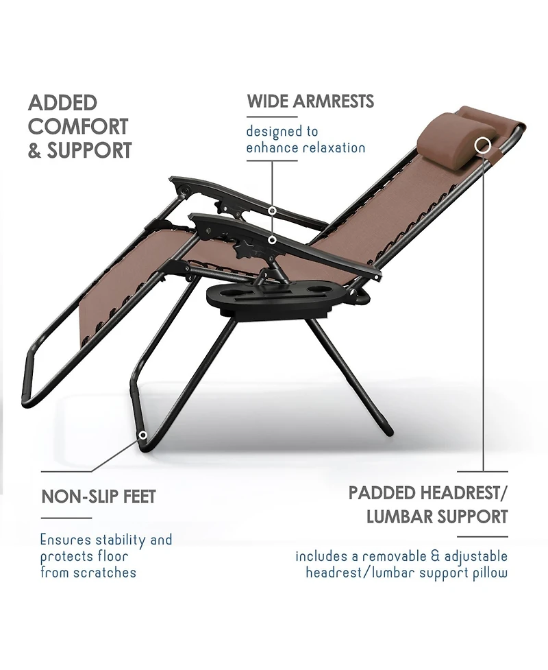 Outdoor Patio Zero Gravity Chair - Reclining Lounge Chairs with Pillows & Cup Holders