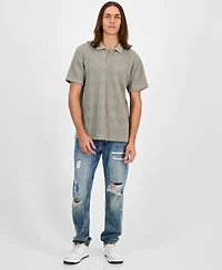 Guess Men's Olin Short Sleeve Textured Knit Polo Sweater