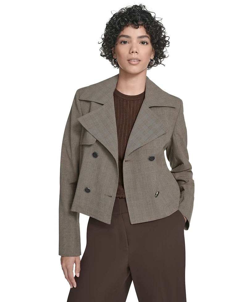 Calvin Klein Petite Novelty Cropped Double Breasted Trench Jacket