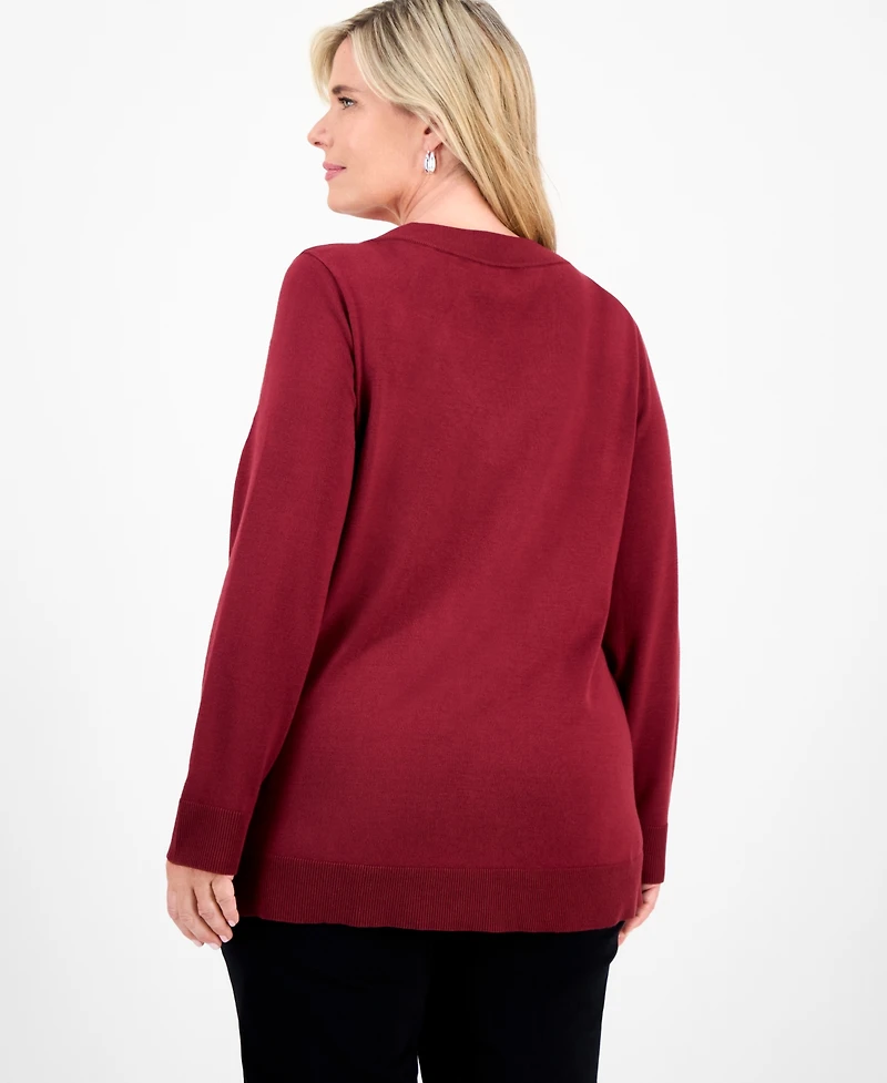 Jm Collection Plus Embellished V-Neck Sweater, Macy's Exclusive