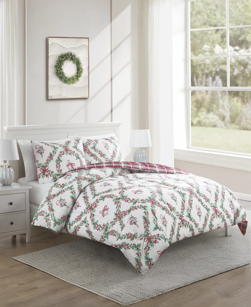 Enchante Wreath With Bow Reversible 3-Pc. Comforter Sets, Created for Macy's
