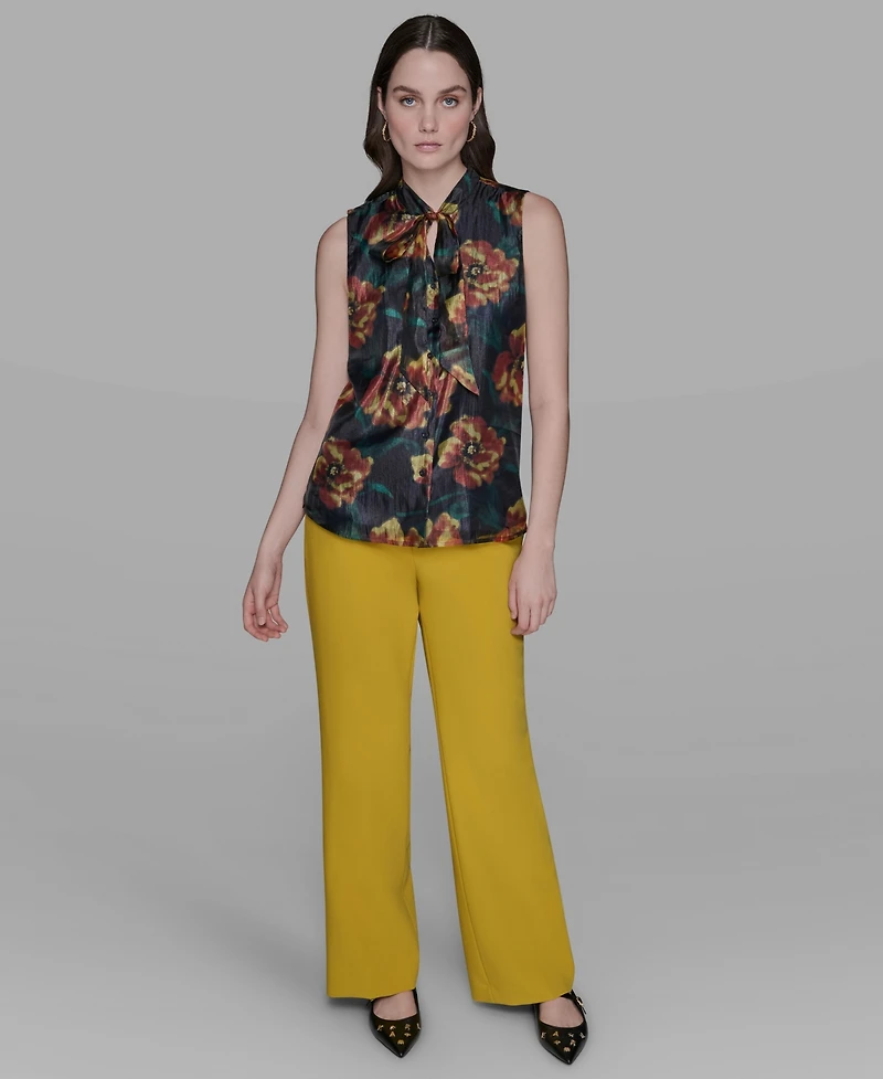 Karl Lagerfeld Paris Women's Floral-Print Tie-Neck Blouse