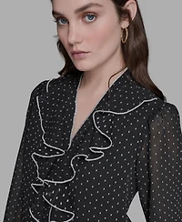 Karl Lagerfeld Paris Women's Clip-Dot Ruffled Blouse Top