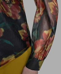 Karl Lagerfeld Paris Women's Floral-Print Mock-Neck Blouse Top