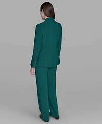Karl Lagerfeld Paris Womens Straight Leg Pants Bead Embellished Sleeveless Mock Neck Top One Button Blazer