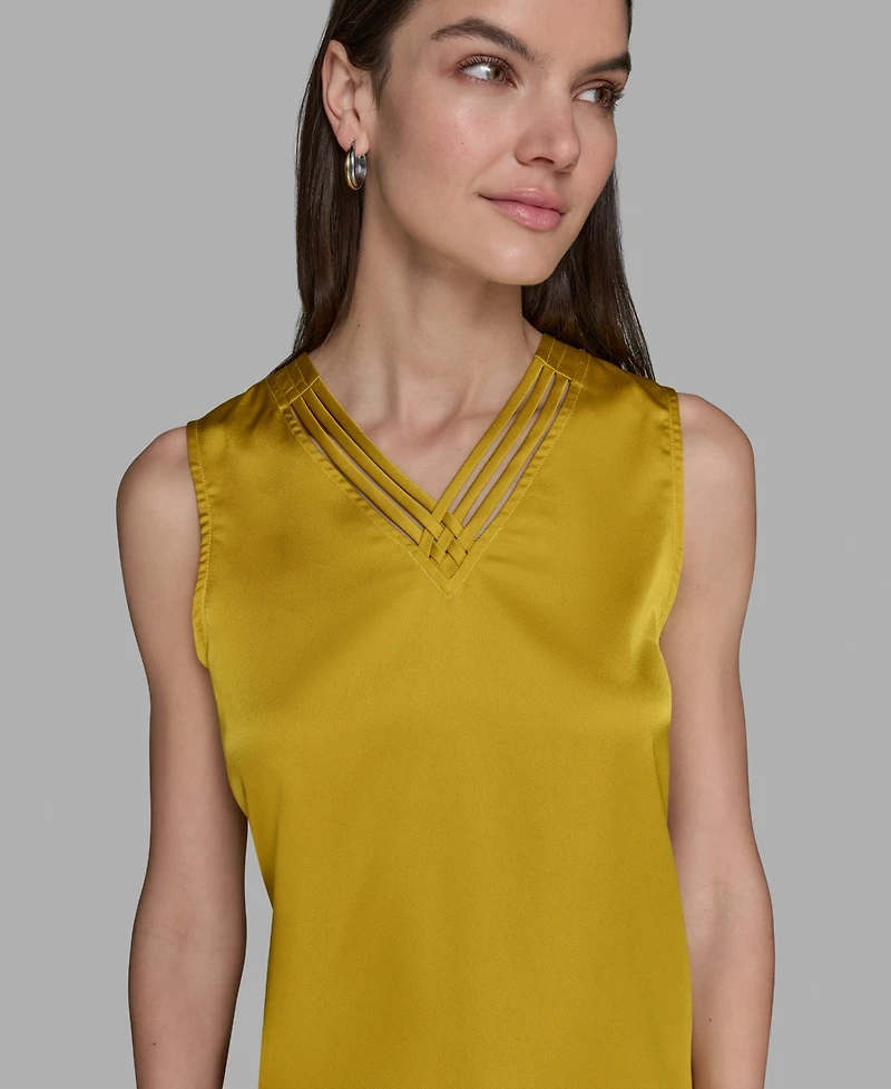 Karl Lagerfeld Paris Women's Sleeveless V-Neck Blouse Top