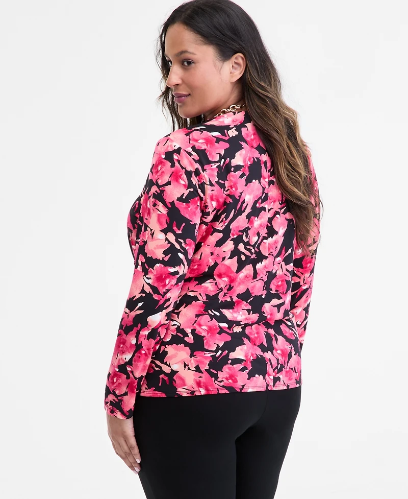 I.n.c. International Concepts Plus Printed Long-Sleeve Surplice-Neck Top, Macy's Exclusive