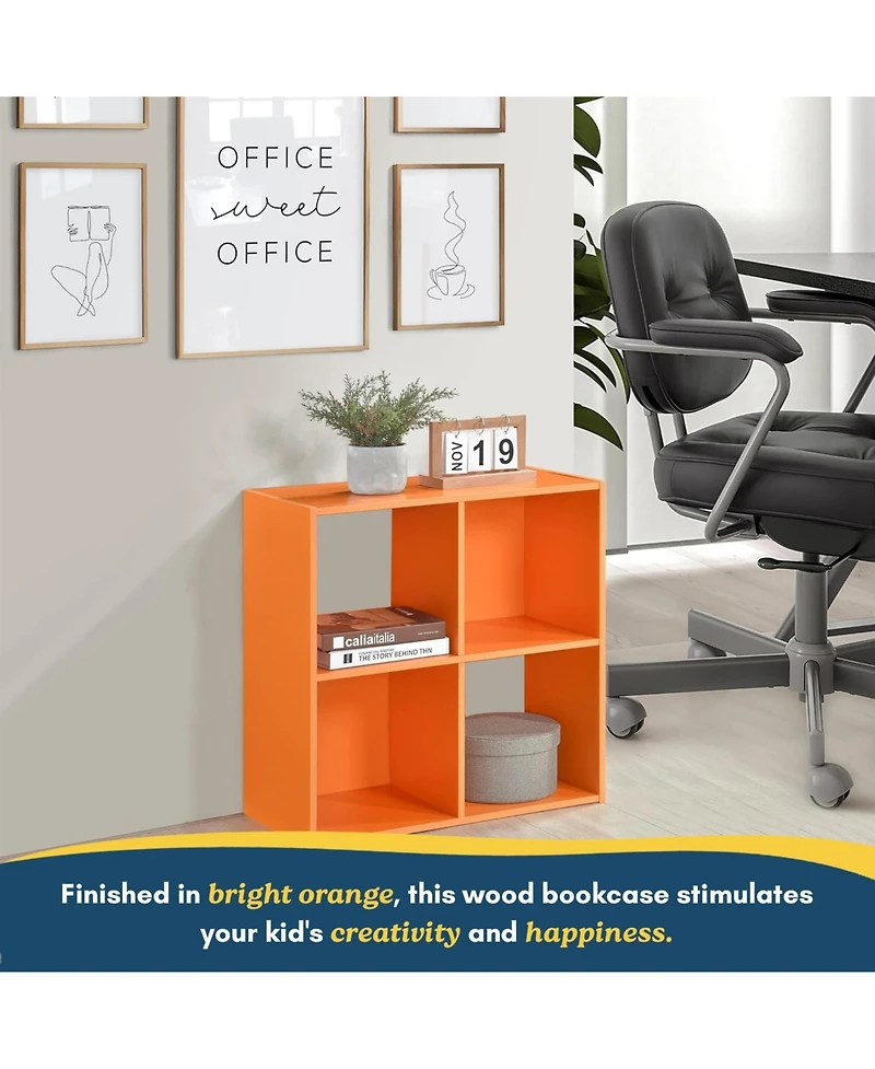 Kings Brand Furniture 4-Cube Children's Bookcase, Kids Toy Storage Shelf Organizer for Playroom, Bedroom, Nursery School