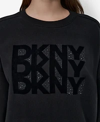 Dkny Jeans Women's Flocking Rhinestone Crew Neck Sweatshirt