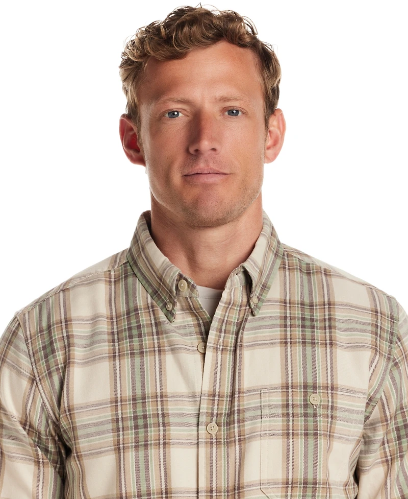 Weatherproof Vintage Men's Long Sleeve Button-Down Burnout Plaid Flannel Shirt