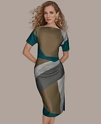 Donna Karan New York Petite Sheath Boatneck Midi Dress