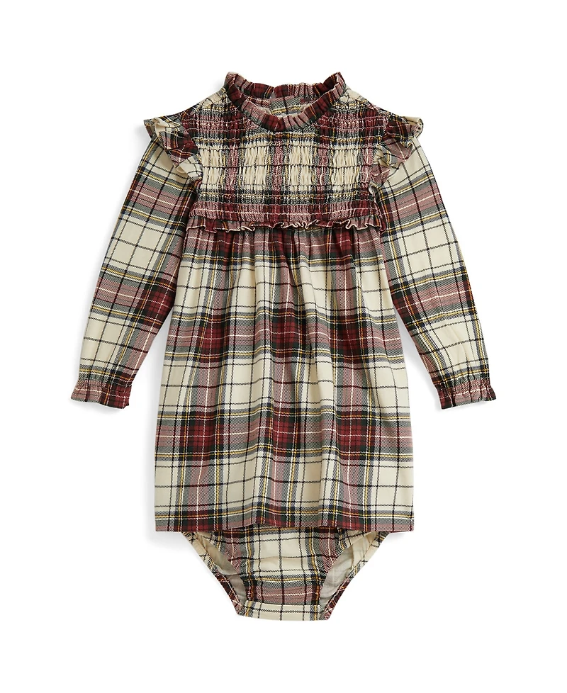 Polo Ralph Lauren Baby Girls Plaid Cotton Jersey Round Neck Dress and Bloomer