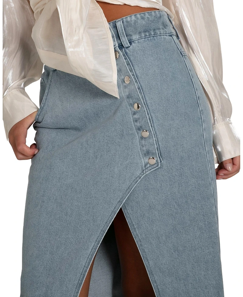 Belle & Bloom Women's Can't Forget You Denim Midi Skirt