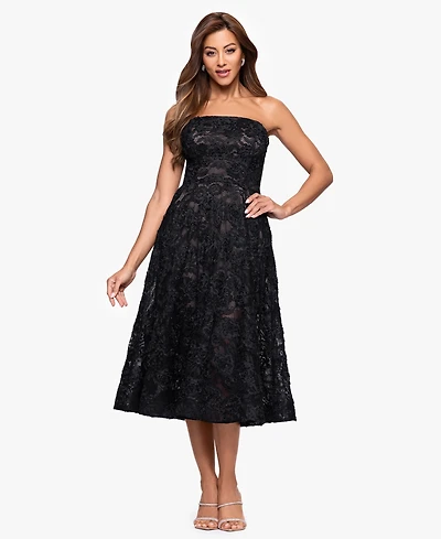 Xscape Women's Strapless Lace Midi Dress