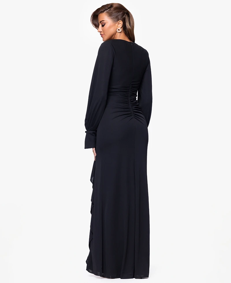 Xscape Women's Long Sleeve Side Slit Jersey Dress