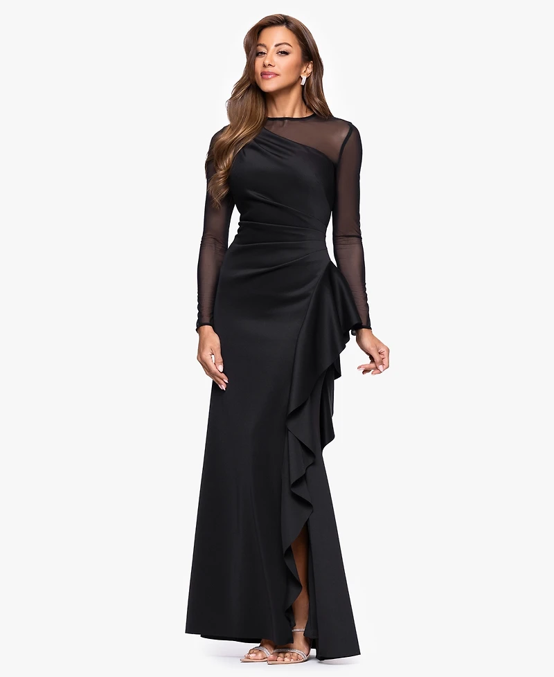 Xscape Women's Long Sleeve Scuba Power Mesh Dress