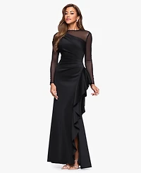 Xscape Women's Long Sleeve Scuba Power Mesh Dress