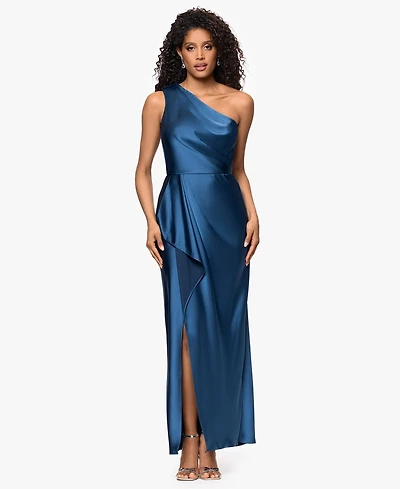 Xscape Women's Bridesmaid One Shoulder Satin Long Dress