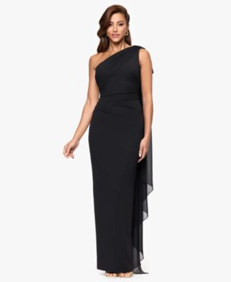 Xscape Womens One Shoulder Sash Dress