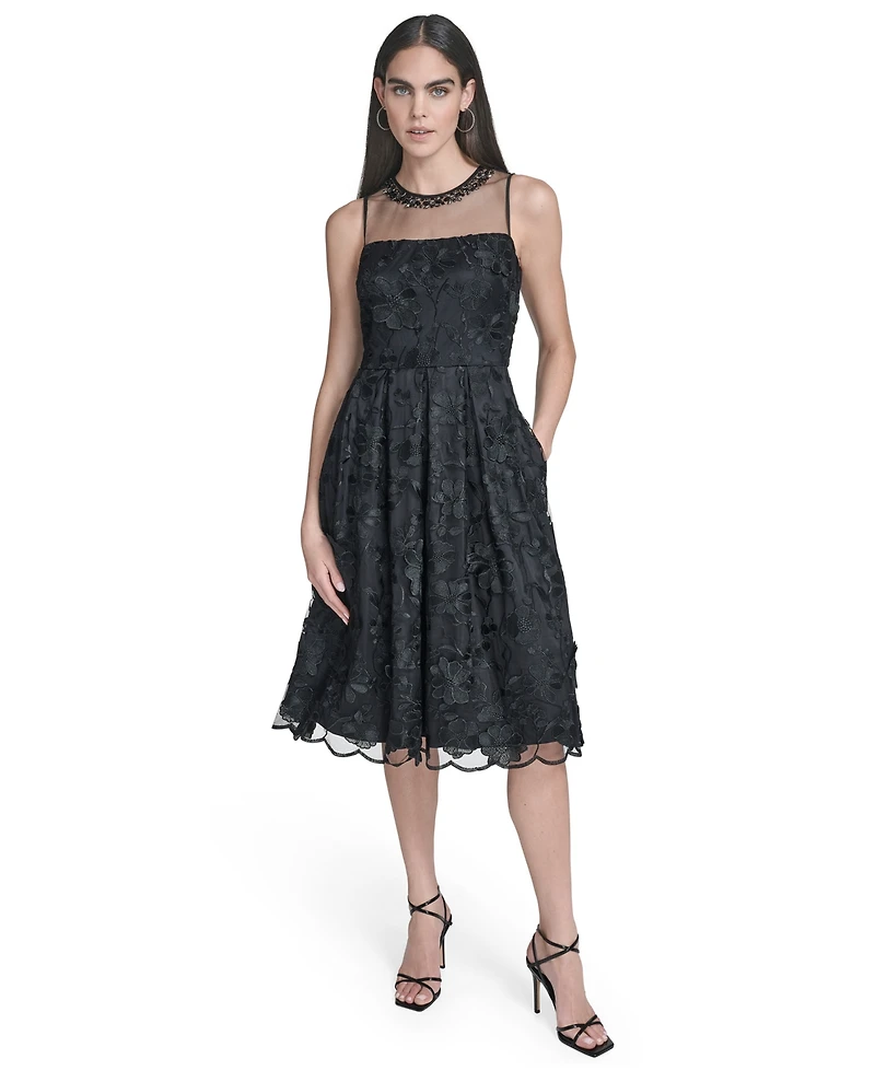 Eliza J Women's Crew Neck Illusion Midi Dress