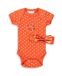 Two Feet Ahead Baby Boys and Girls Orange Clemson Tigers Hearts Bodysuit and Headband Set