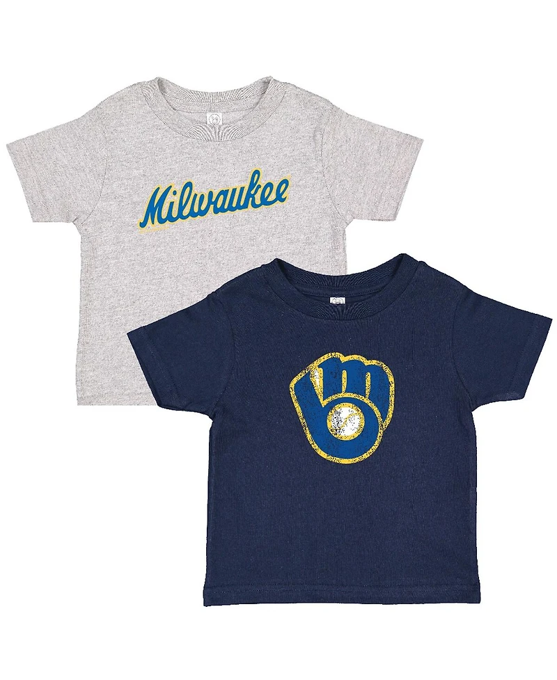 Soft as a Grape Toddler 2-Pack Navy/Gray Milwaukee Brewers Cooperstown Collection T-Shirt Set