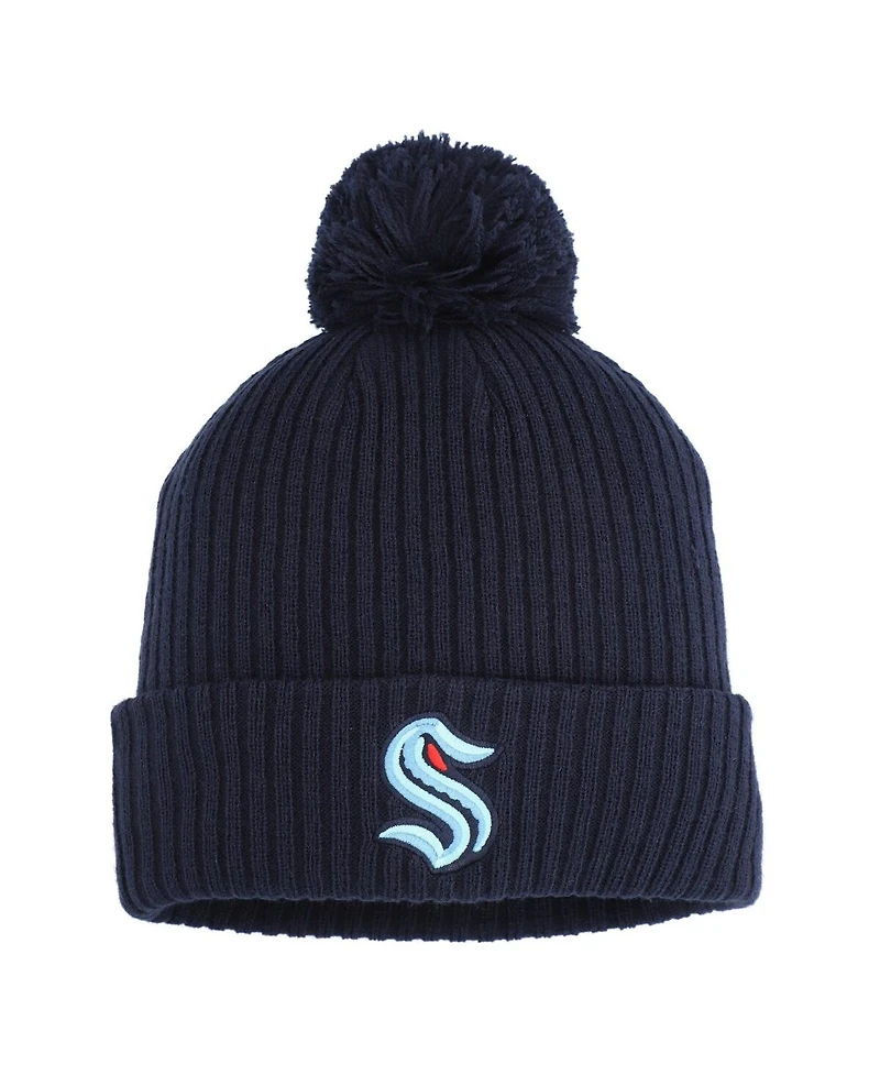 Fanatics Men's Deep Sea Blue Seattle Kraken Cuffed Knit with Pom Hat