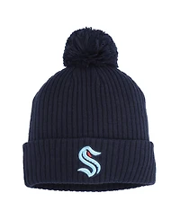 Fanatics Men's Deep Sea Blue Seattle Kraken Cuffed Knit with Pom Hat