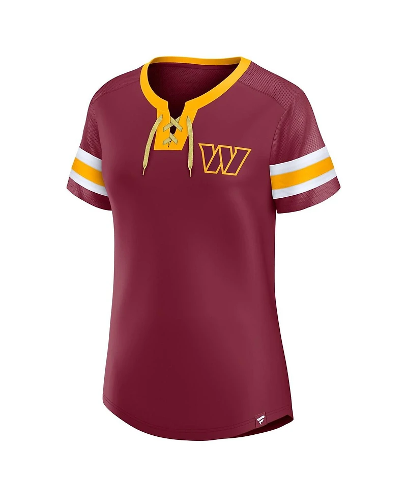 Fanatics Women's Garnet Washington Commanders Lace-Up Bling T-Shirt