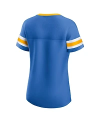 Fanatics Women's Powder Blue Los Angeles Chargers True Catch Iconic Rhinestone Bling Athena Lace-Up T-Shirt