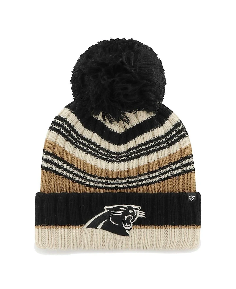 '47 Brand Women's Natural Carolina Panthers Barista Cuffed Knit with Pom Hat