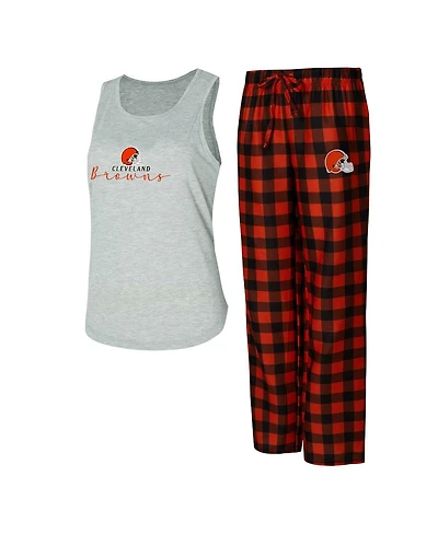 Concepts Sport Women's Gray/Brown Cleveland Browns Petition Tank Top and Pants Sleep Set