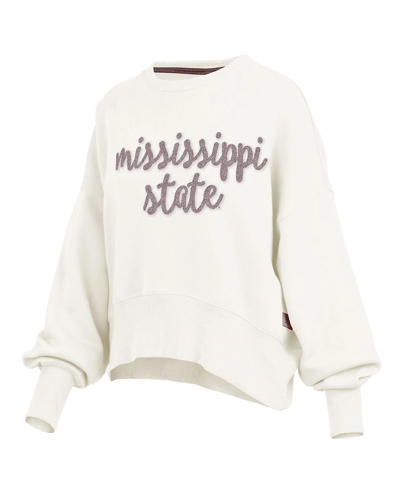 Pressbox Women's Cream Mississippi State Bulldogs Chelsea Oversized Pullover Sweatshirt