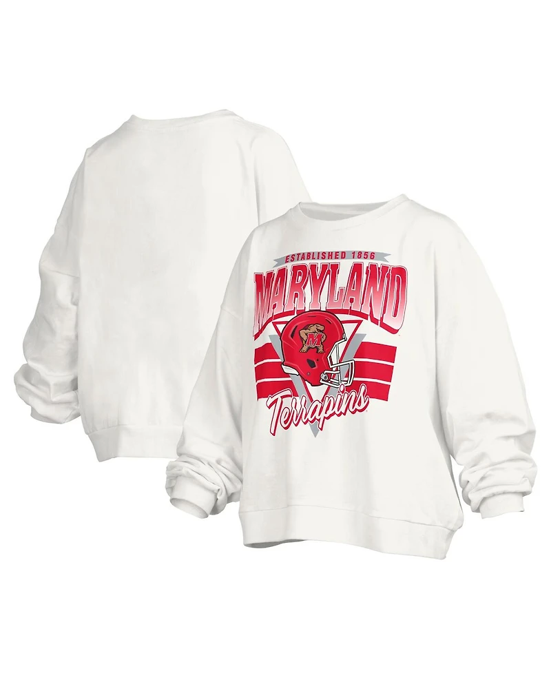 Pressbox Women's White Maryland Terrapins Janice Retro Logo Oversized Pullover Sweatshirt