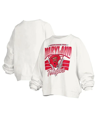 Pressbox Women's White Maryland Terrapins Janice Retro Logo Oversized Pullover Sweatshirt