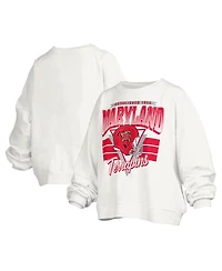 Pressbox Women's White Maryland Terrapins Janice Retro Logo Oversized Pullover Sweatshirt