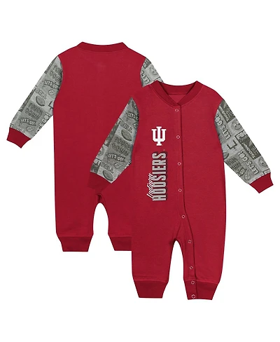 Outerstuff Baby Boys and Girls Crimson Indiana Hoosiers Playbook Color Block Long Sleeve Coveralls