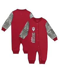 Outerstuff Baby Boys and Girls Crimson Indiana Hoosiers Playbook Color Block Long Sleeve Coveralls
