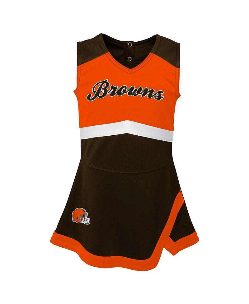 Outerstuff Girls Preschool 2-Piece Brown Cleveland Browns Cheer Captain Jumper Dress with Bloomers Set