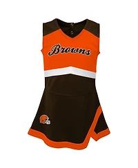 Outerstuff Girls Preschool 2-Piece Brown Cleveland Browns Cheer Captain Jumper Dress with Bloomers Set
