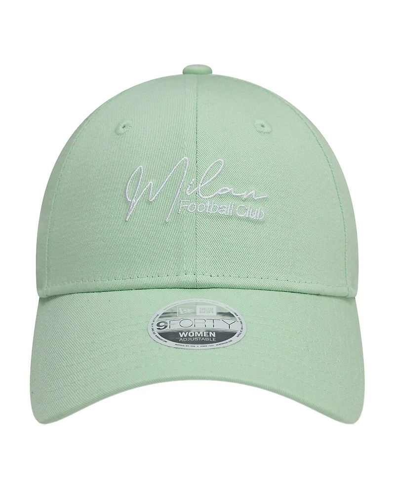 New Era Women's Light Green Ac Milan Script 9FORTY Adjustable Hat
