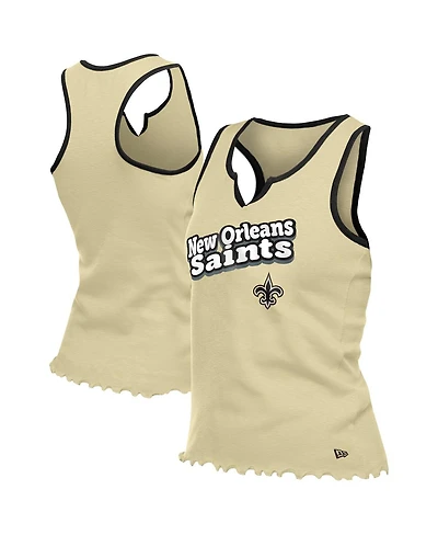 New Era Women's Gold Orleans Saints Lettuce Hem Notch Neck Tri-Blend Tank Top