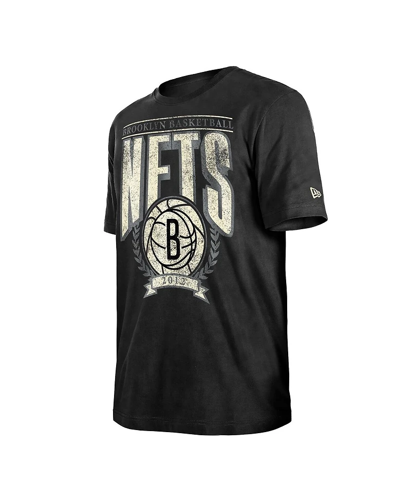 New Era Men's Black Brooklyn Nets Throwback Vintage Boxy Mineral Wash T-Shirt