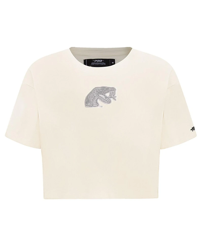 Pro Standard Women's Cream Florida A&M Rattlers Reverse French Terry Boxy Cropped T-Shirt