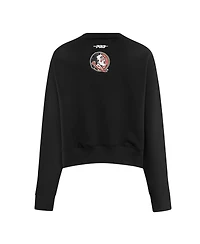 Pro Standard Women's Black Florida State Seminoles Sequin Boxy Cropped Pullover Sweatshirt