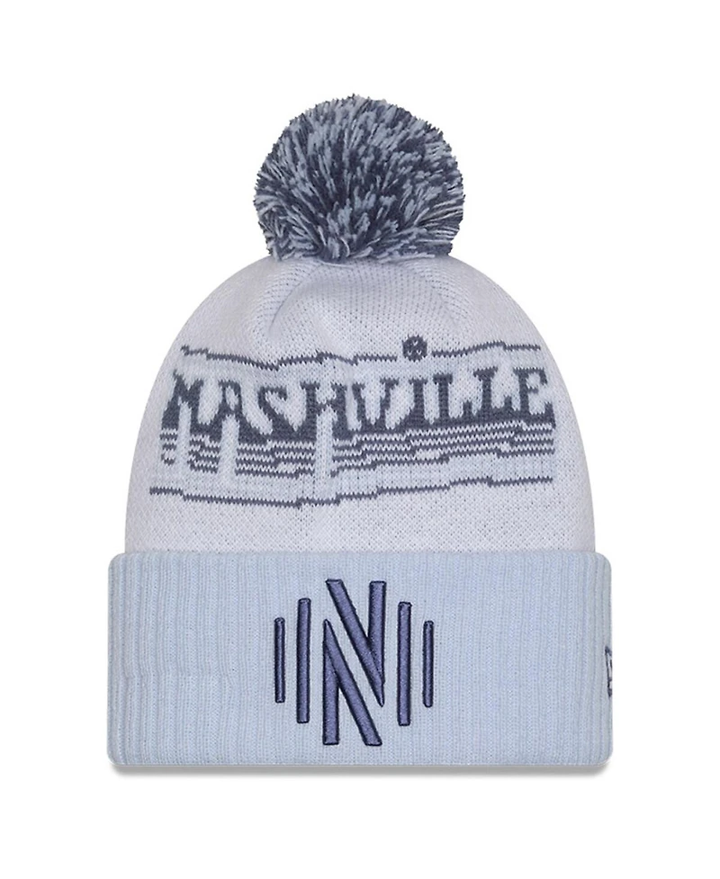 New Era Men's White Nashville Sc 2025 Jersey Hook Cuffed Knit with Pom Hat