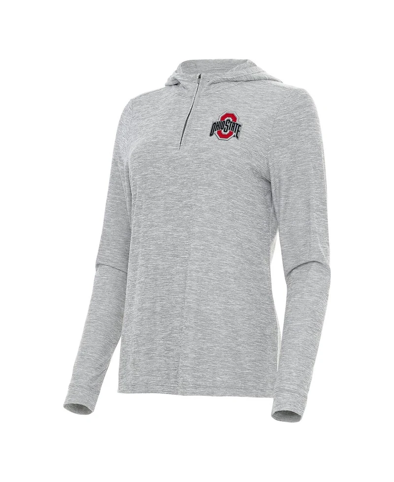 Antigua Women's Heather Gray Ohio State Buckeyes Daybreak Quarter-Zip Hoodie