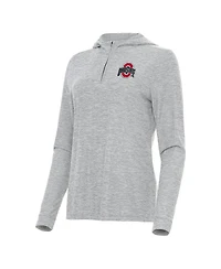 Antigua Women's Heather Gray Ohio State Buckeyes Daybreak Quarter-Zip Hoodie